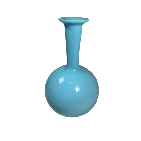 Vintage Mid Century Turquoise Scandinavian Long Necked Bulb Vase Art Deco MCM - Picture 9 of 13